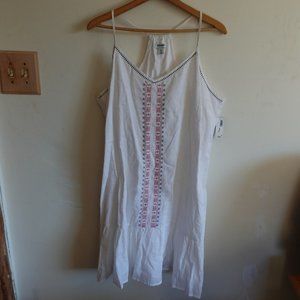 𝅺nwt Old Navy Mini Dress Linen Cotton Blend Embroidered Tank White XL